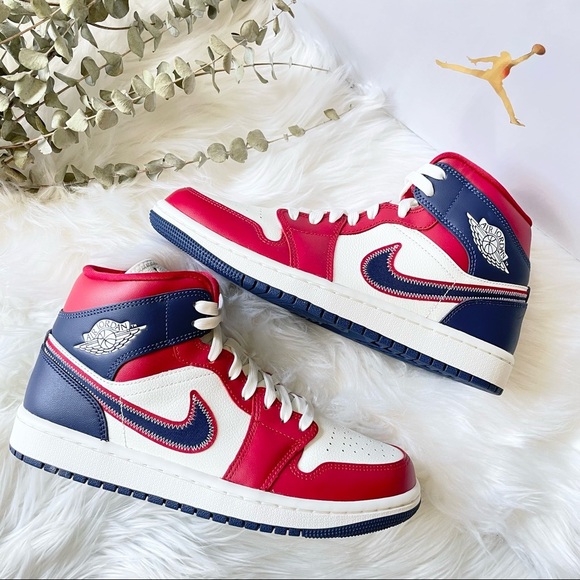 Nike Air Jordan 1 Mid SE Gym Red Sail Light Iron Ore Midnight Navy W8.5 - Picture 7 of 15